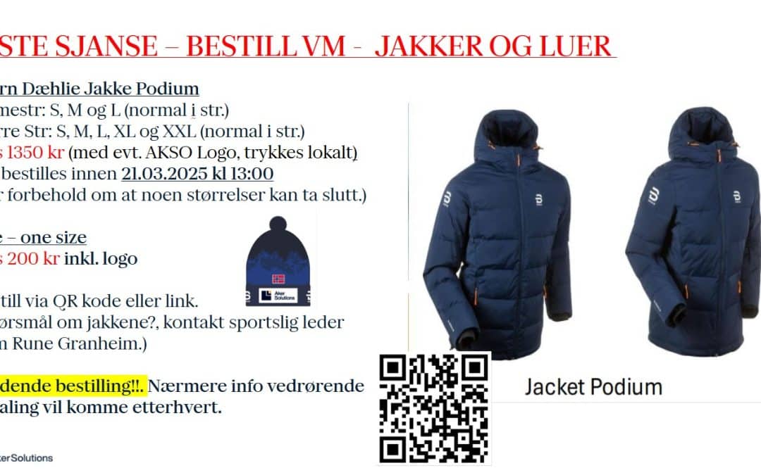 SISTE SJANSE – BESTILL VM – JAKKER OG LUER